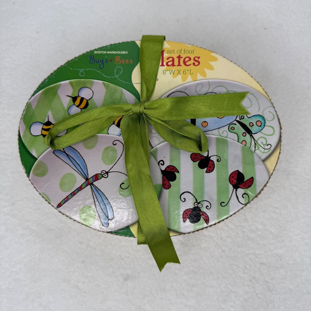 Boston Warehouse Jill Seale Bugs & Bees Oval Plate Set 4 Ceramic 07439 2004